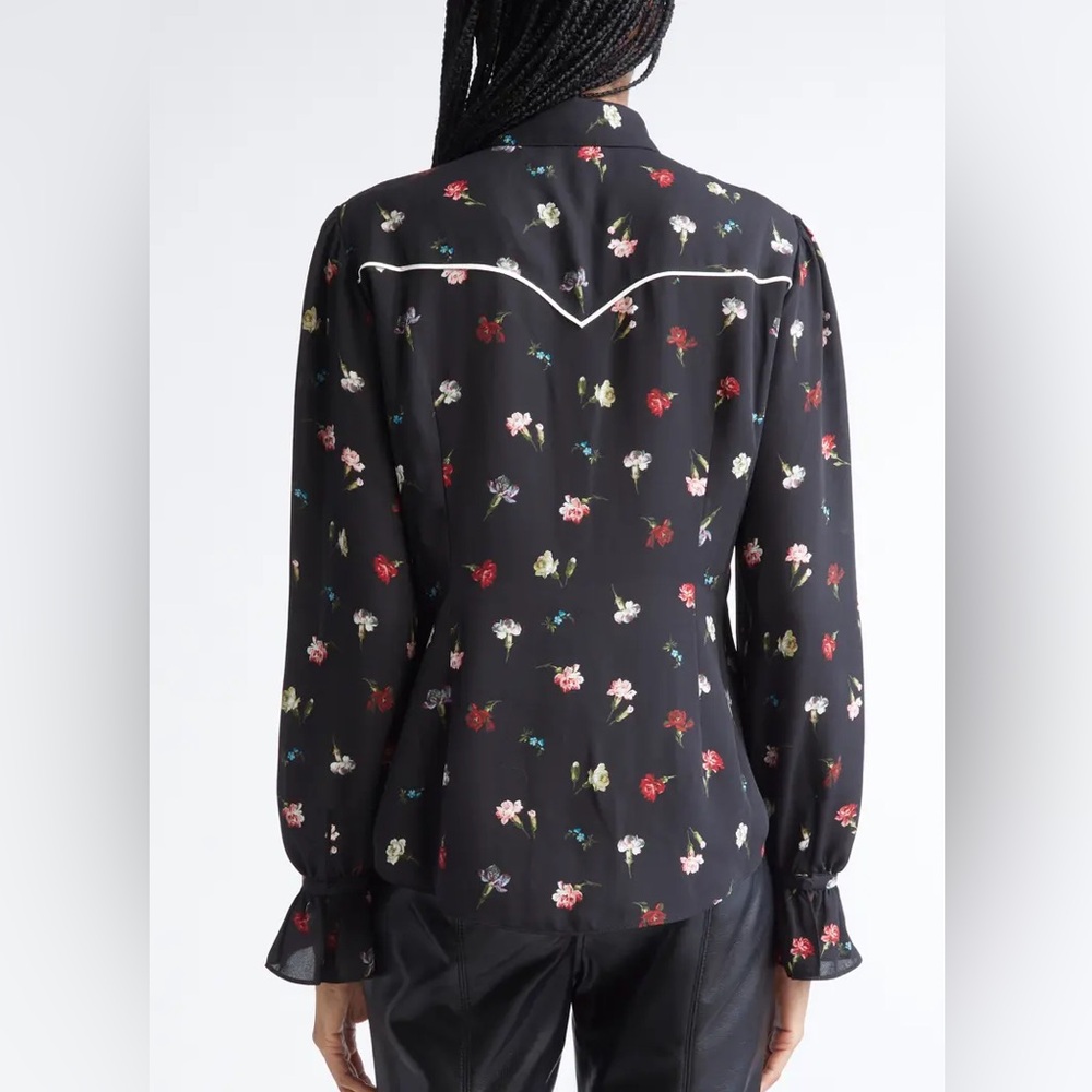 Cinq A Sept Kelela Print Tie Neck Shirt in Black Multi L - Picture 4 of 6